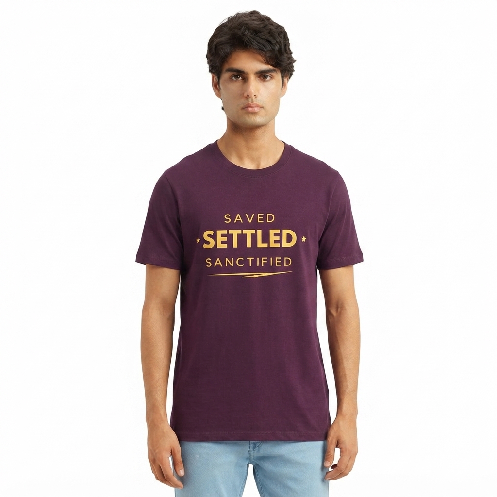 The Two Shall Be One Ministry-Fashion-SAVED SETTLED SANCTIFIED-T-Shirt-Purple-007