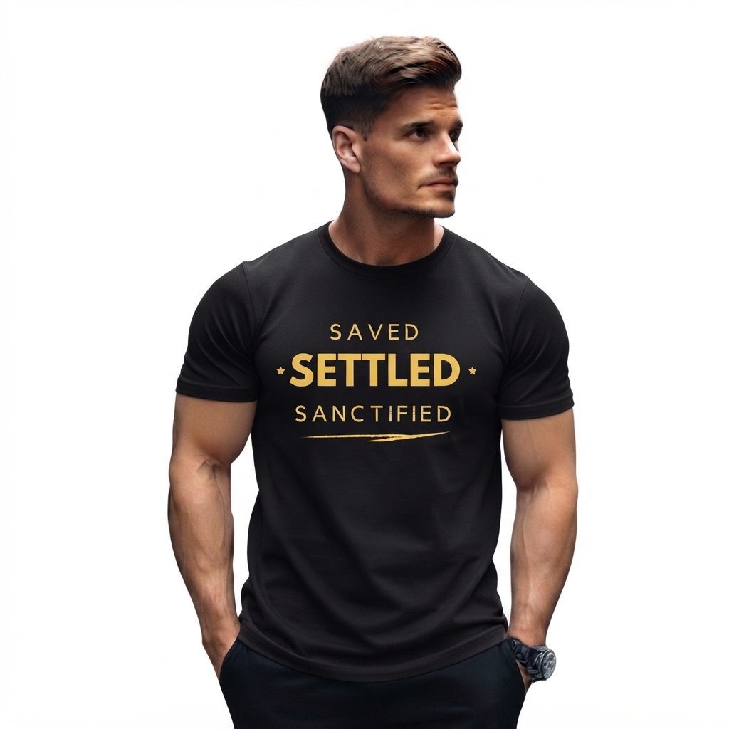 The Two Shall Be One Ministry-Fashion-SAVED SETTLED SANCTIFIED-T-Shirt-black-001