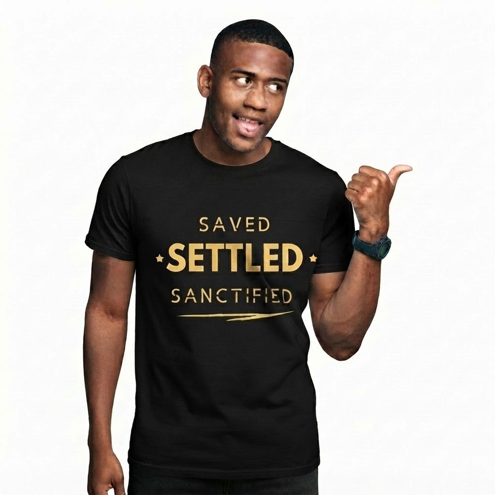 The Two Shall Be One Ministry-Fashion-SAVED SETTLED SANCTIFIED-T-Shirt-bladk-009