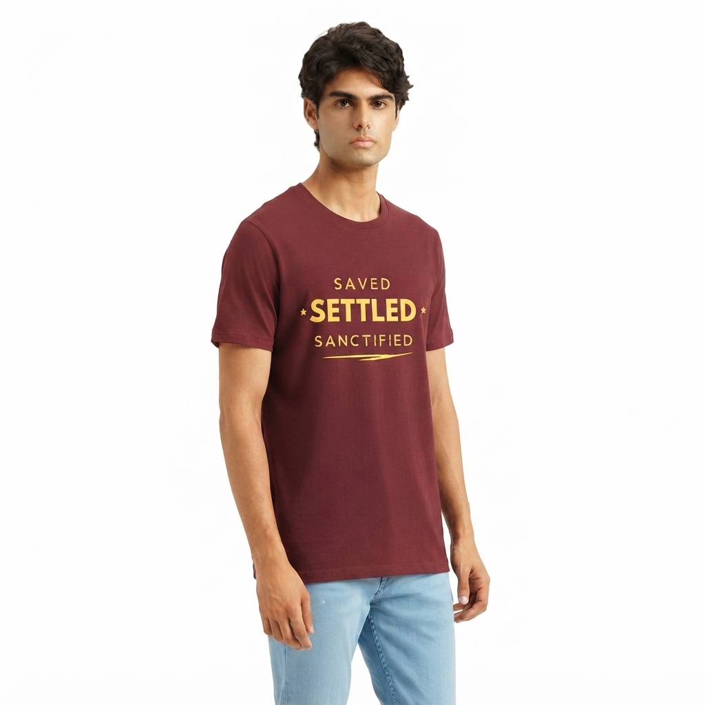 The Two Shall Be One Ministry-Fashion-SAVED SETTLED SANCTIFIED-T-Shirt-wine-008